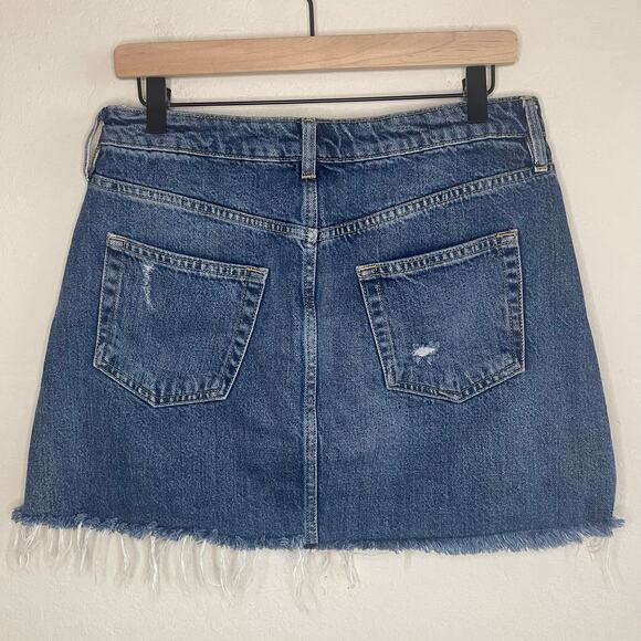 Free People We The Free Denim Cutoff Skirt Distressed Button Fly - Size 30 - Picture 3 of 5